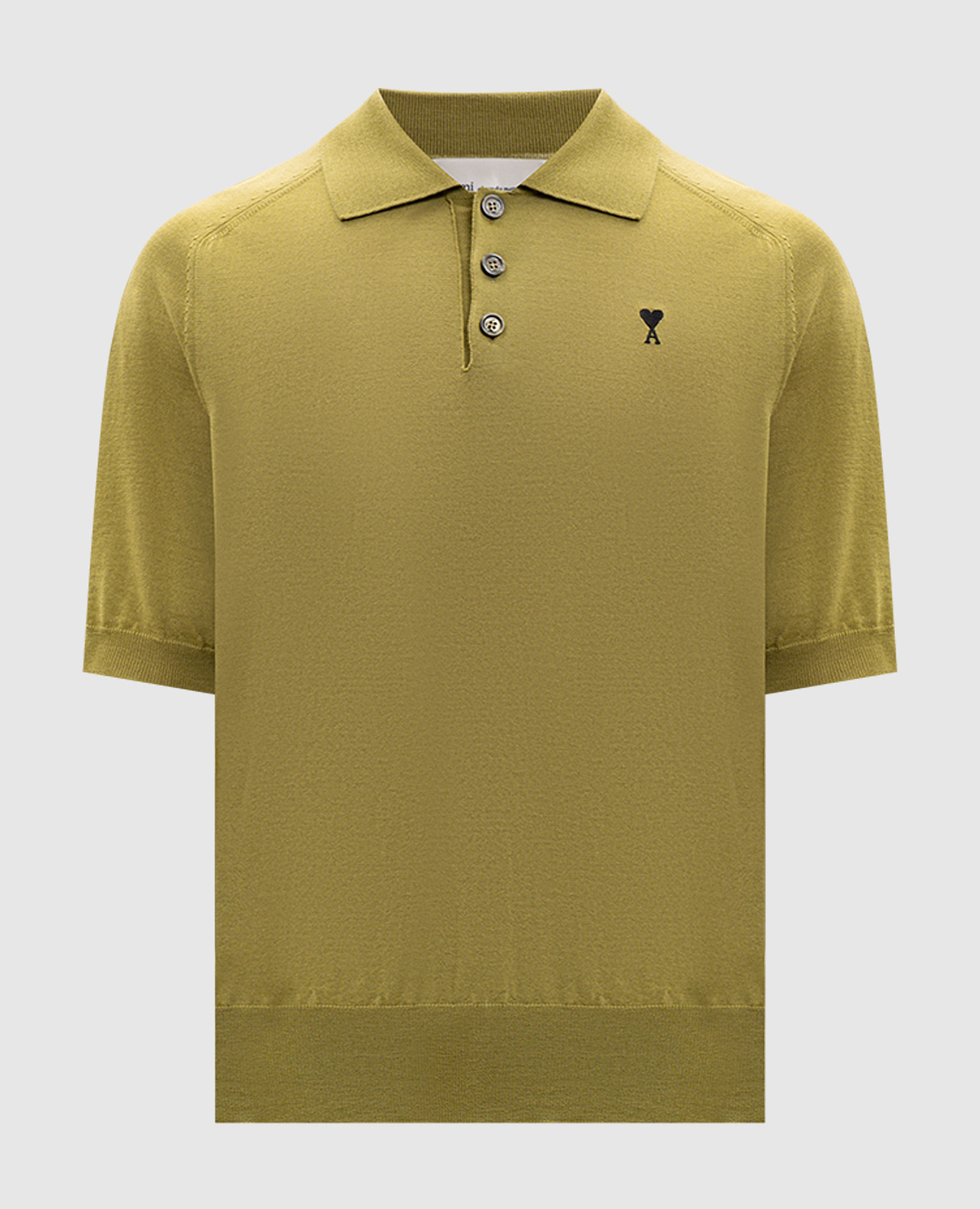 Green merino wool polo shirt