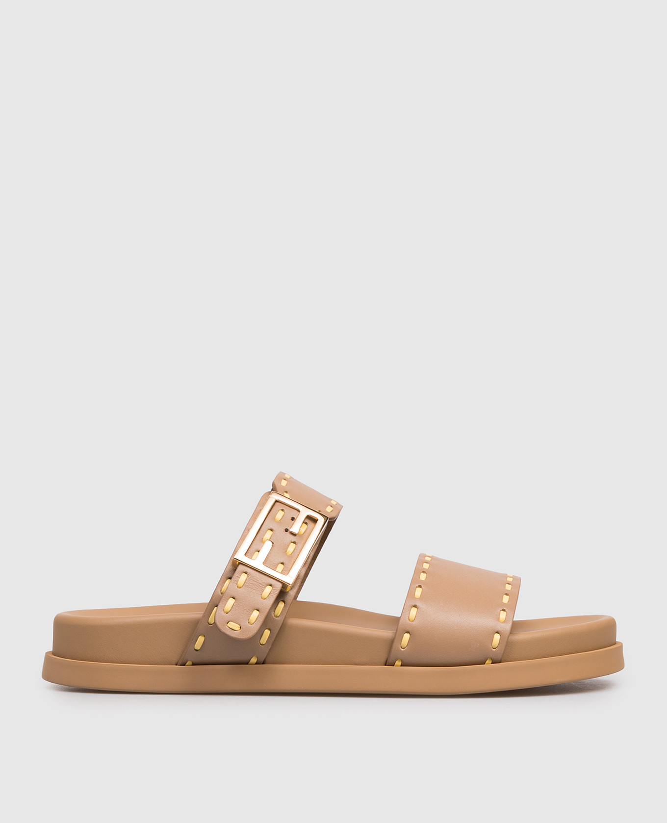 Brown leather Feel flip-flops with buckle