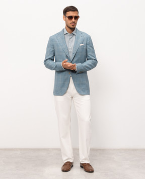 Pini Parma Turquoise checked wool, silk and linen blazer JACNAPWAGR