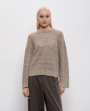 Brunello Cucinelli Brown openwork jumper with linen MCO564700