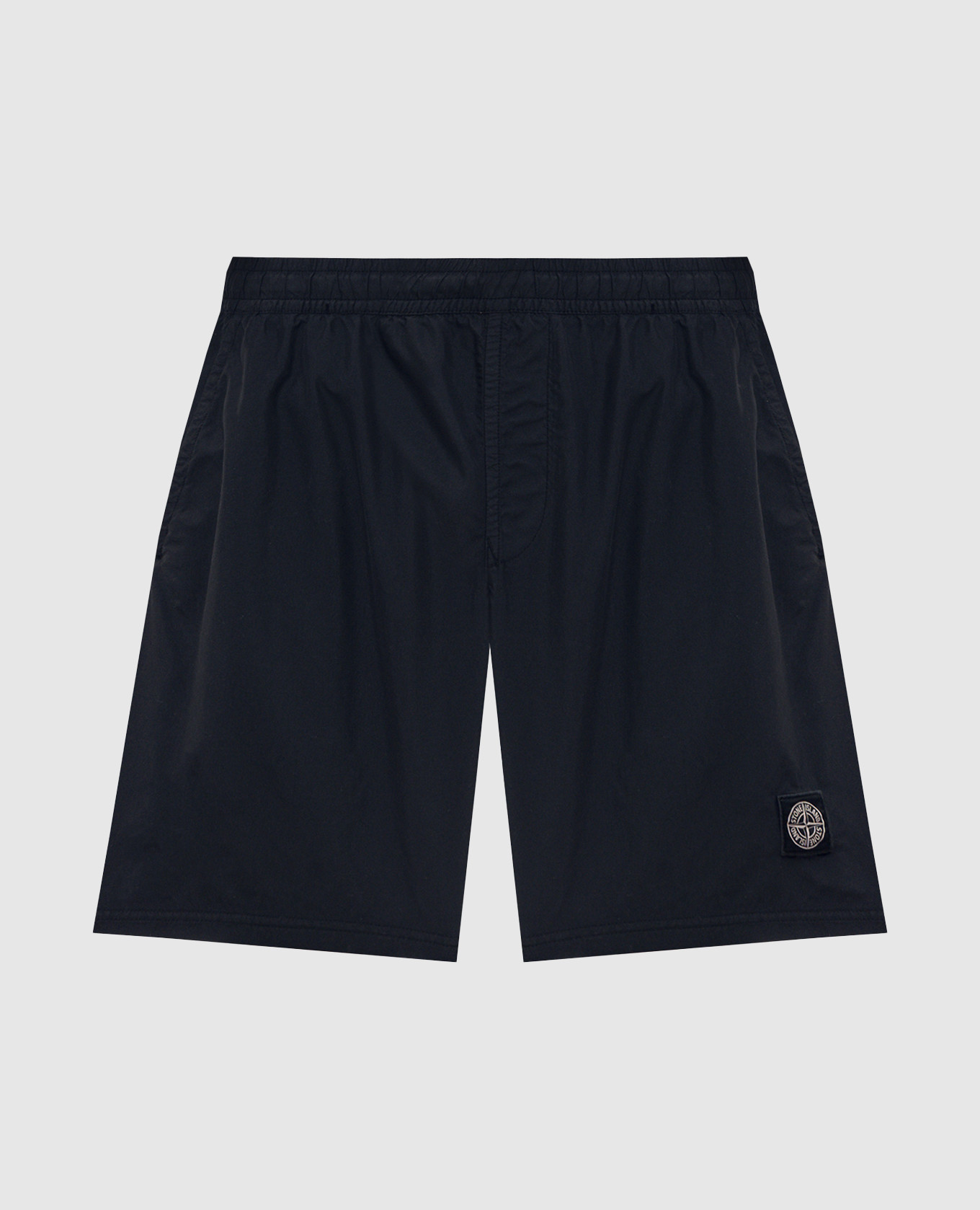 Navy swim shorts with logo patch