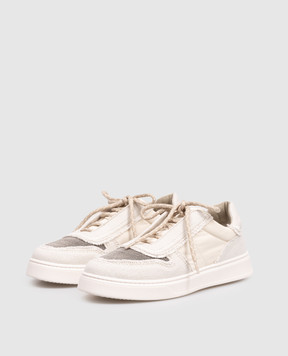 Brunello Cucinelli Children's white linen sneakers with a monil chain BZ8581G425