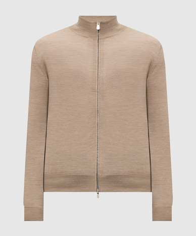 Beige wool and cashmere zip cardigan