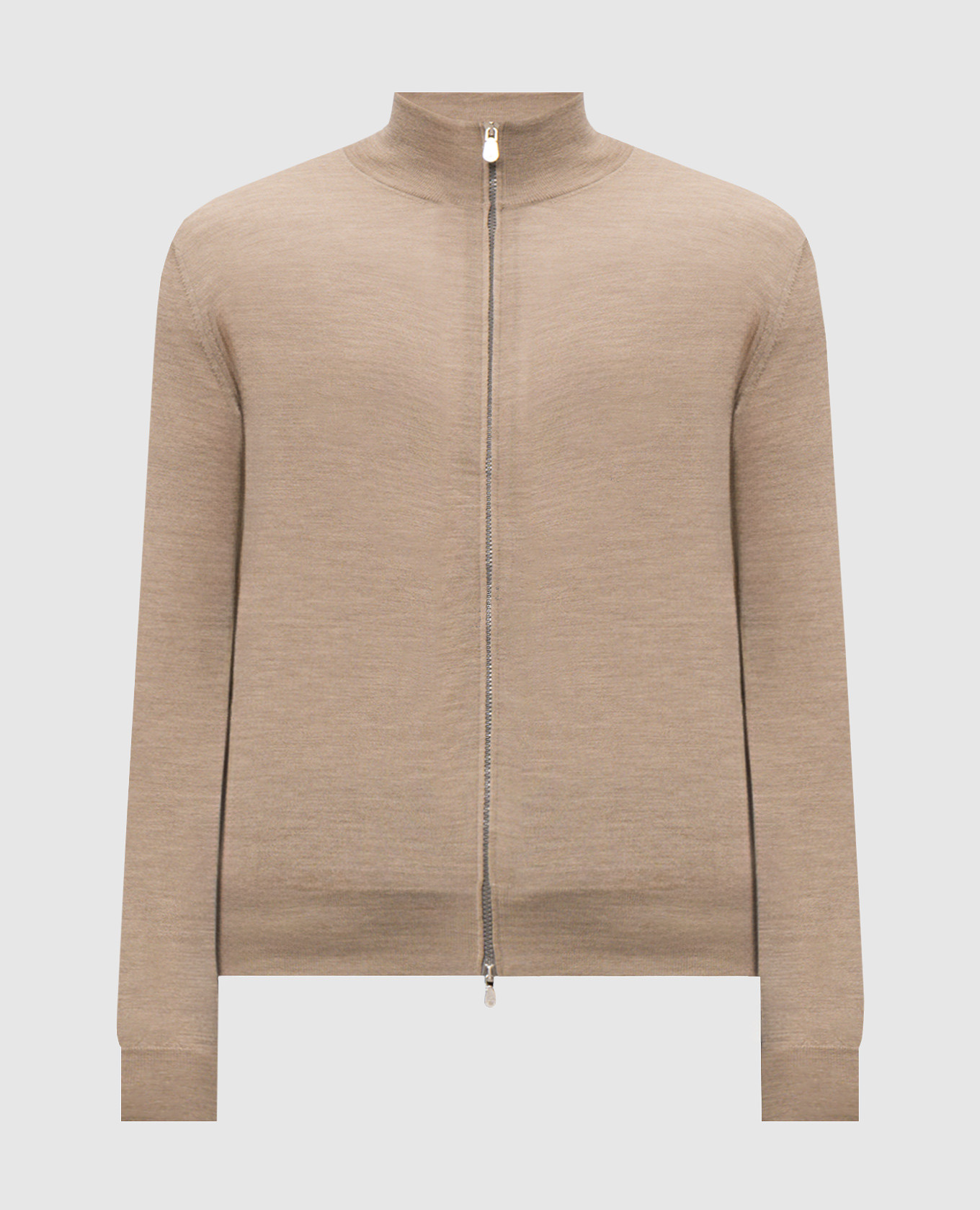 Beige wool and cashmere zip cardigan