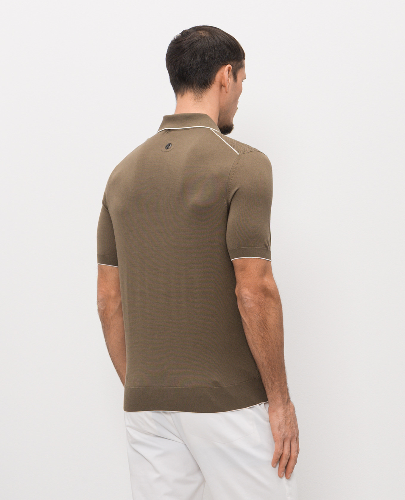 

Khaki silk polo shirt Stefano Ricci