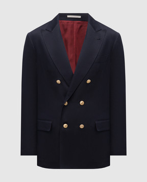Brunello Cucinelli Blue double-breasted silk and linen jacket MR4787BPDG