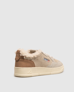 AUTRY Beige suede Medalist sneakers with fur AUXWTS37