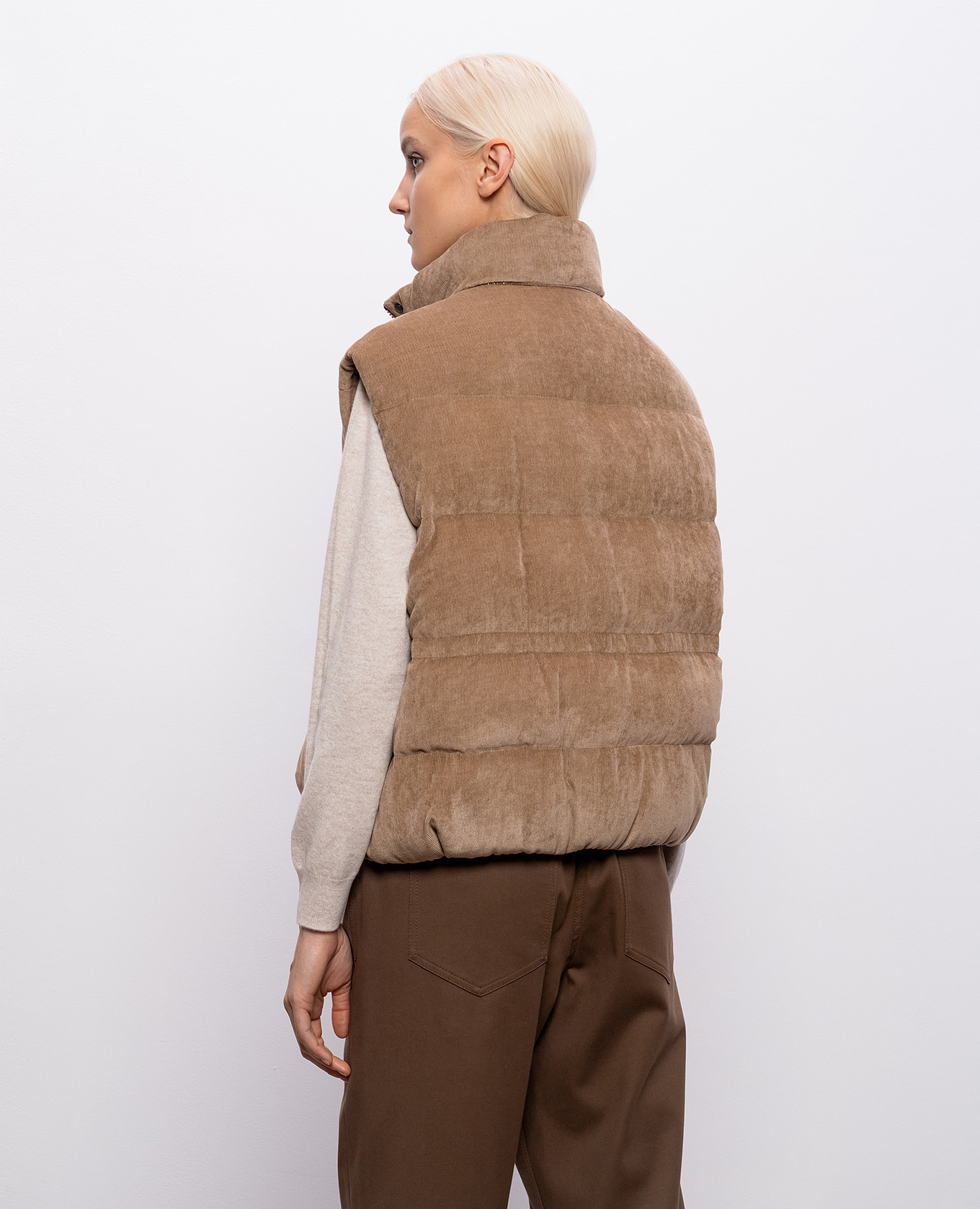 

Brown corduroy down vest with monil chain Brunello Cucinelli