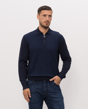 Stefano Ricci Blue wool and silk patterned polo shirt KE06017P30E26303