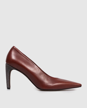 Brunello Cucinelli Brown leather shoes with a monil chain MZSLC3059