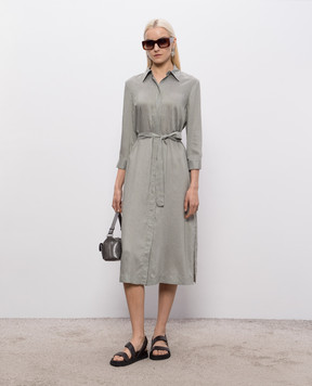 Peserico Khaki striped silk shirt dress S02215A01176
