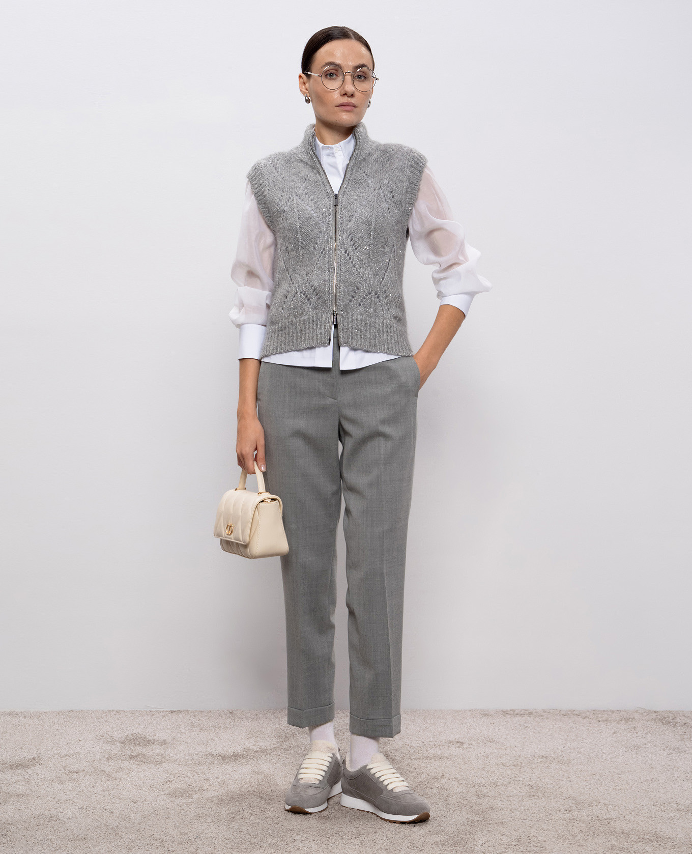 Gray wool pants with monil chain Peserico 2