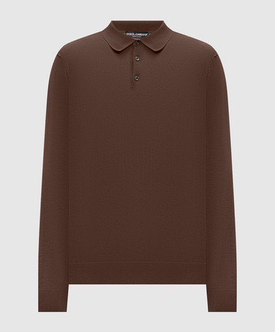 Brown cashmere polo shirt