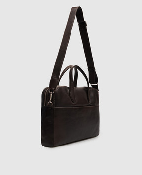 Orciani Lagoon brown leather briefcase with textured logo P00755LGN