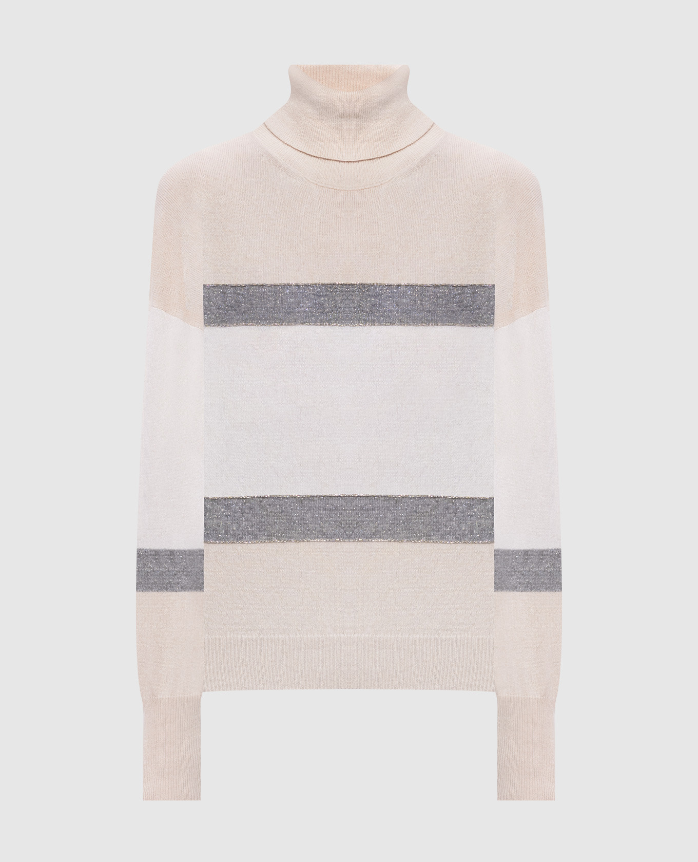 Beige wool, silk and cashmere turtleneck