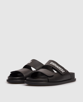 DSQUARED2 Children's black leather flip-flops with logo 827323640