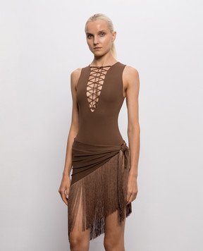 Taller Marmo Brown Sahara swimsuit with sarong skirt PF2677