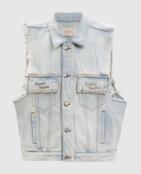 SSHEENA Blue denim vest with emblems 26SSJILETDS26002
