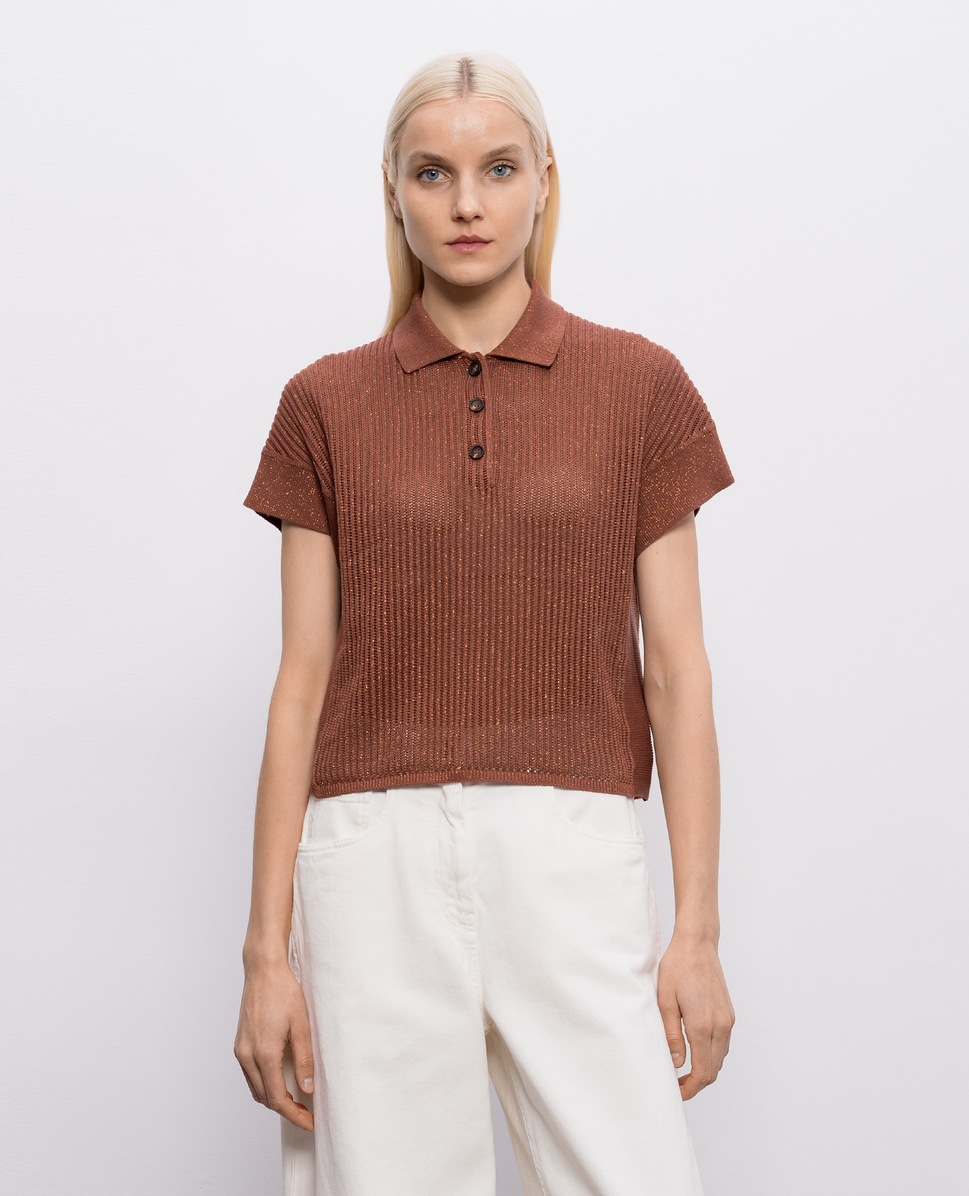 

Brown polo with lurex Brunello Cucinelli
