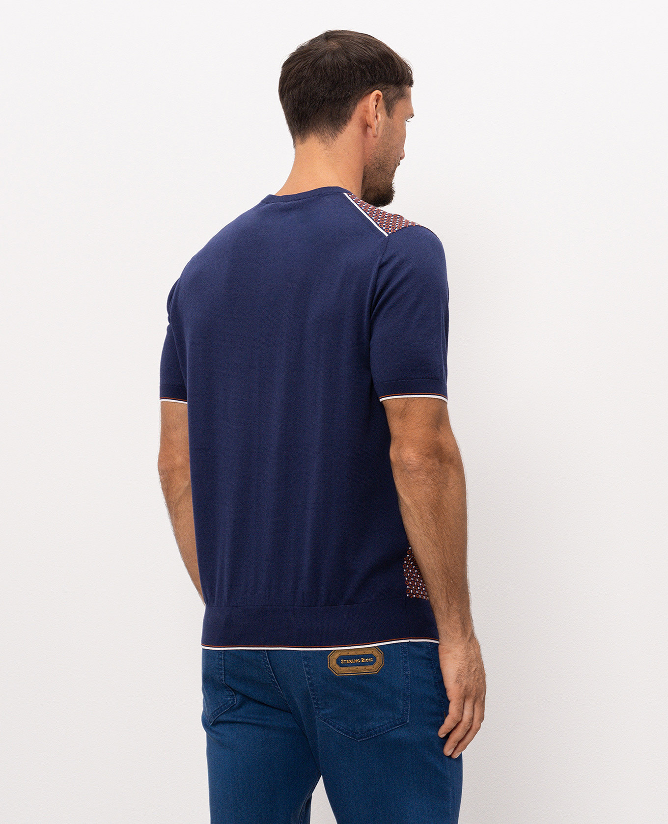 Blue silk T-shirt with contrast pattern Stefano Ricci 4