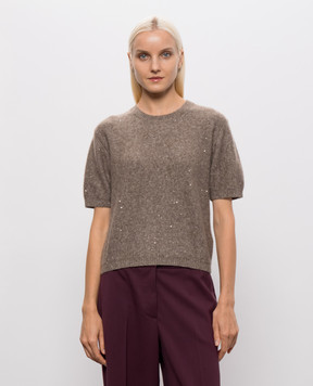 Allude Brown cashmere and silk knit top with sequins 26577103