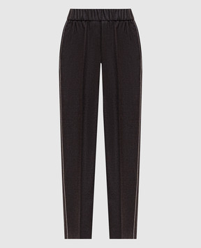 Peserico Brown wool pants with monil chain A0407203359