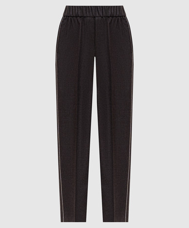 Brown wool pants with monil chain