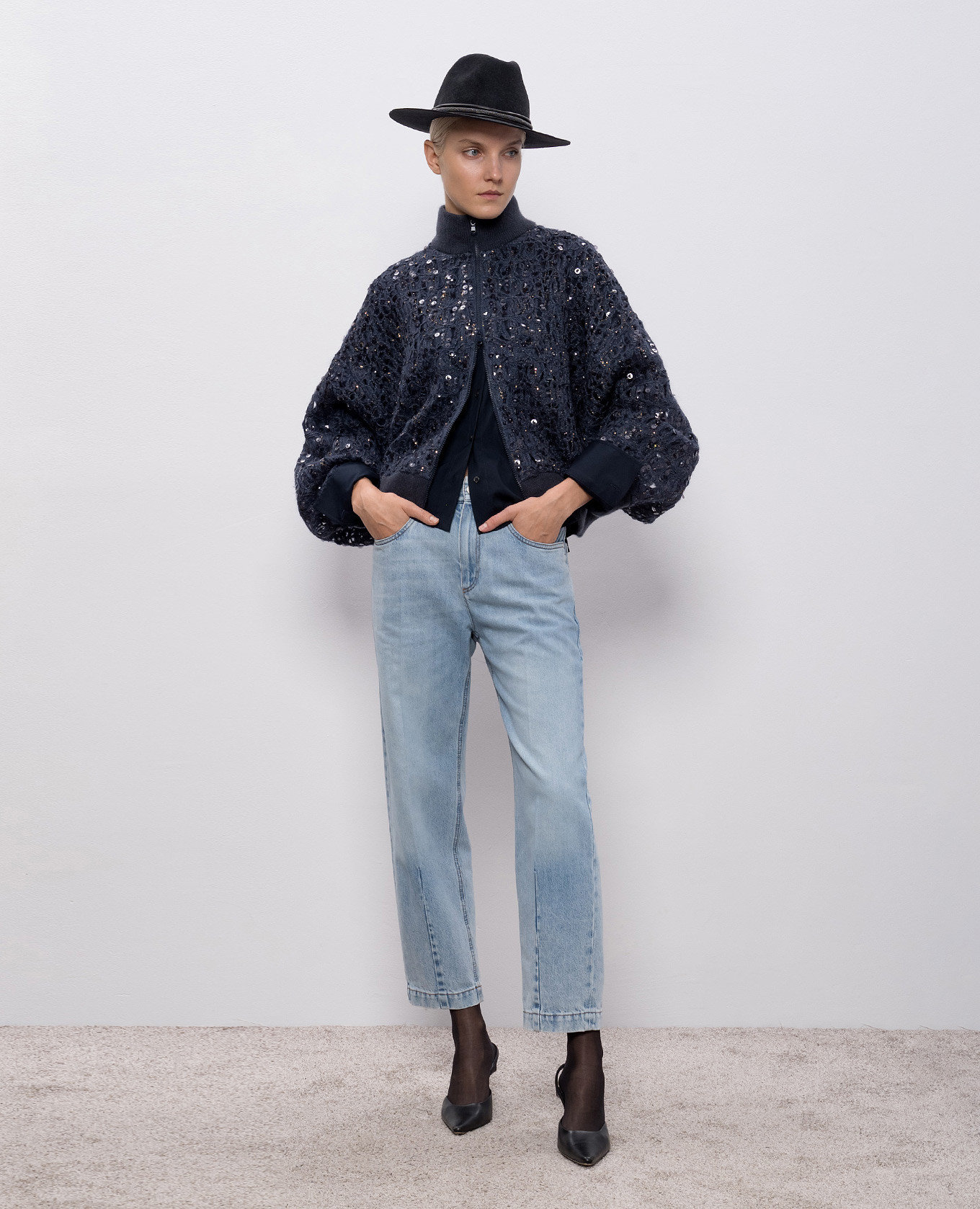 

Blue shirt with a monil chain Brunello Cucinelli