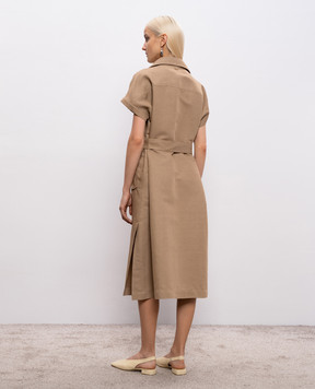 Agnona Brown midi dress with linen and silk TR1106YU2108