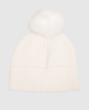 Yves Salomon Enfant Ivory cashmere baby hat with fox fur pompom 20WEA500XXCARD