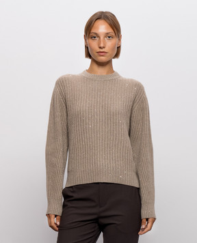 Brunello Cucinelli Brown cashmere and wool sweater with sequins MBM753500