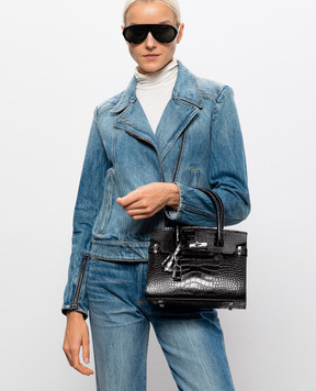 Gianni Notaro Black crocodile-embossed leather bag 414COCCONIKEL