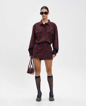 Off-White Burgundy check shirt dress with logo 2DG00CF25FAB001