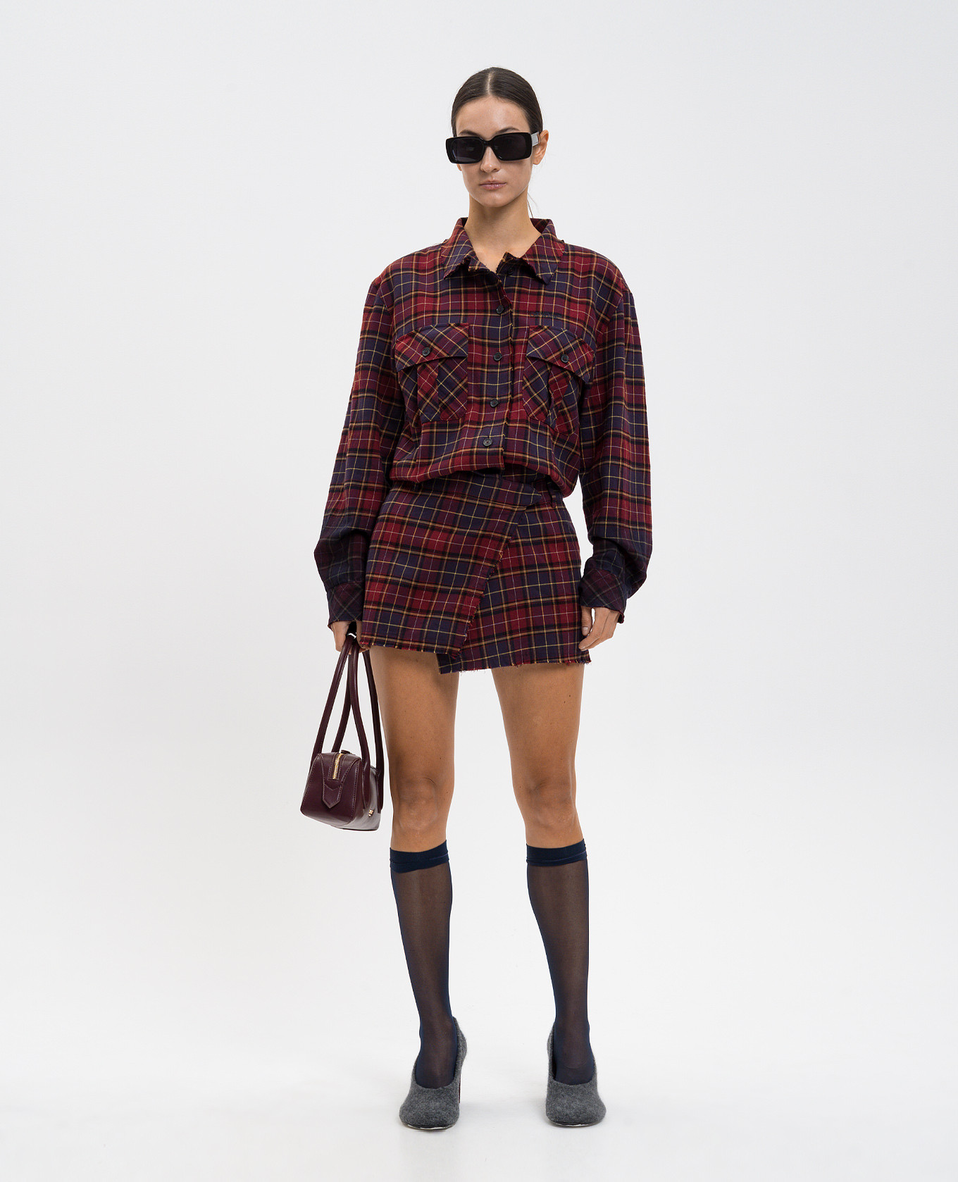 

Burgundy check shirt dress with logo Off-White
