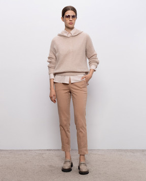 Peserico Beige openwork hoodie with sequins A99242F0509335