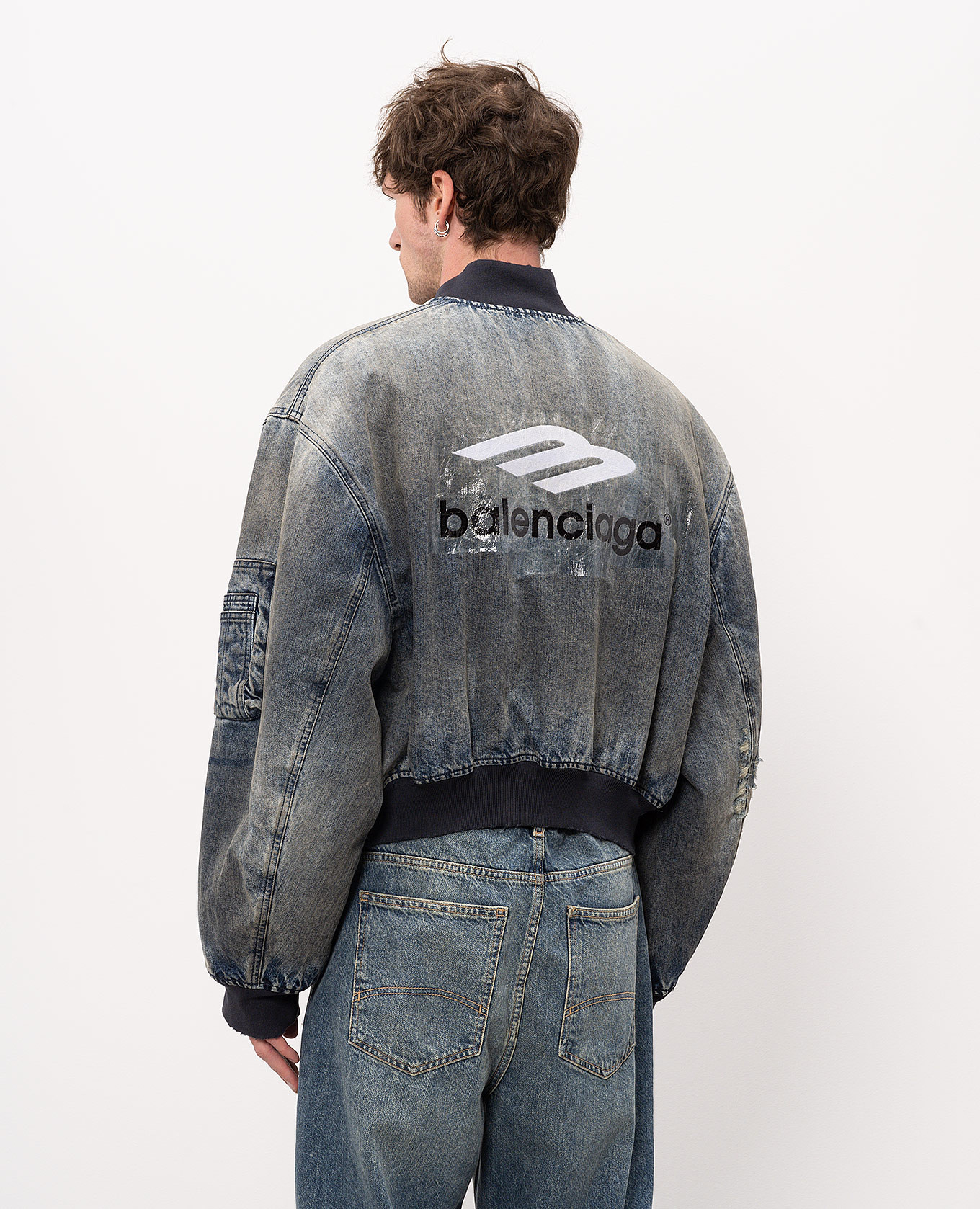 Blue denim insulated bomber jacket with vintage effect Balenciaga 4