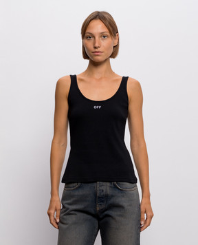 Off-White Black ribbed T-shirt with logo embroidery 2FA00672T