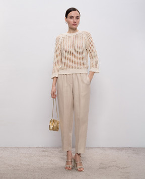 Peserico Beige openwork jumper with sequins and fringe A99047F0709110