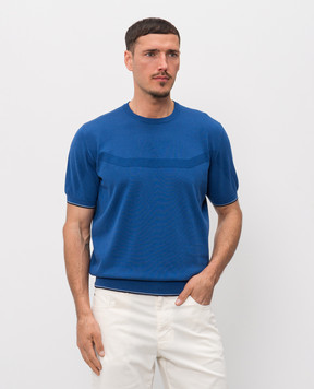 Stefano Ricci Blue T-shirt with monogram logo pattern K616448G10F26115