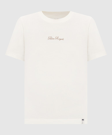 Elfenbeinfarbenes T-Shirt mit Logodruck