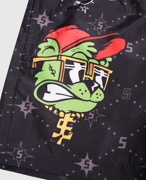 Sprayground Children's black swim shorts with branded print SPY1478BLK