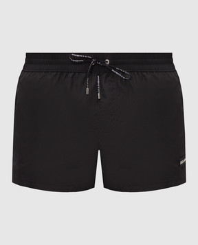 Dolce&Gabbana Black swim shorts with logo patch M4F62TON0DK