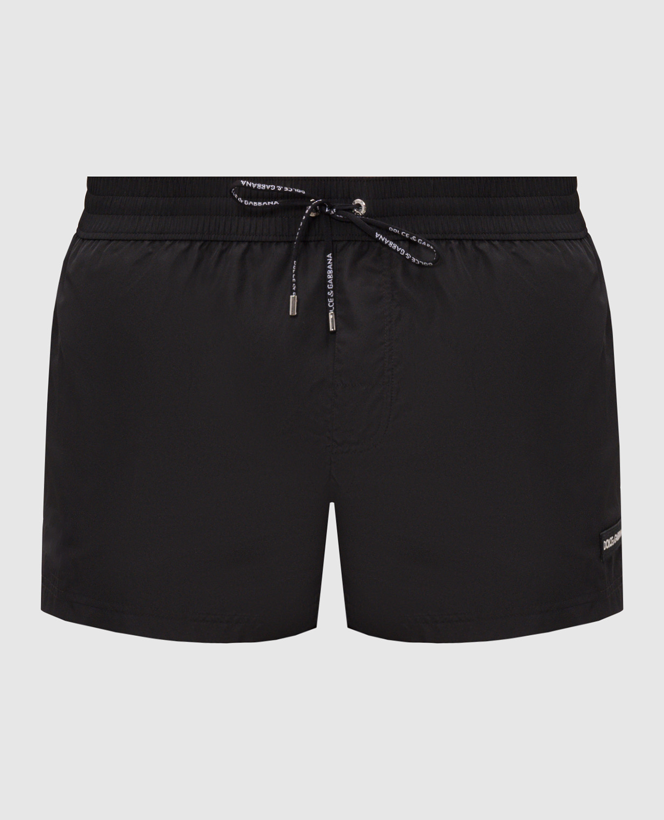 Black swim shorts with logo patch