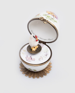 Fanex France White musical porcelain egg Rooster OPCOBLANC