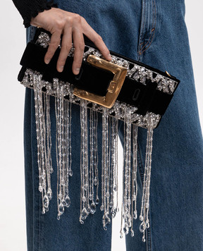 Balmain Anthem black velour clutch with crystals HN1LB024AERV