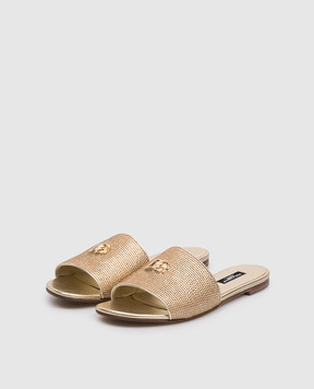 Dolce&Gabbana Children's golden flip-flops with crystals D11408AV9433940