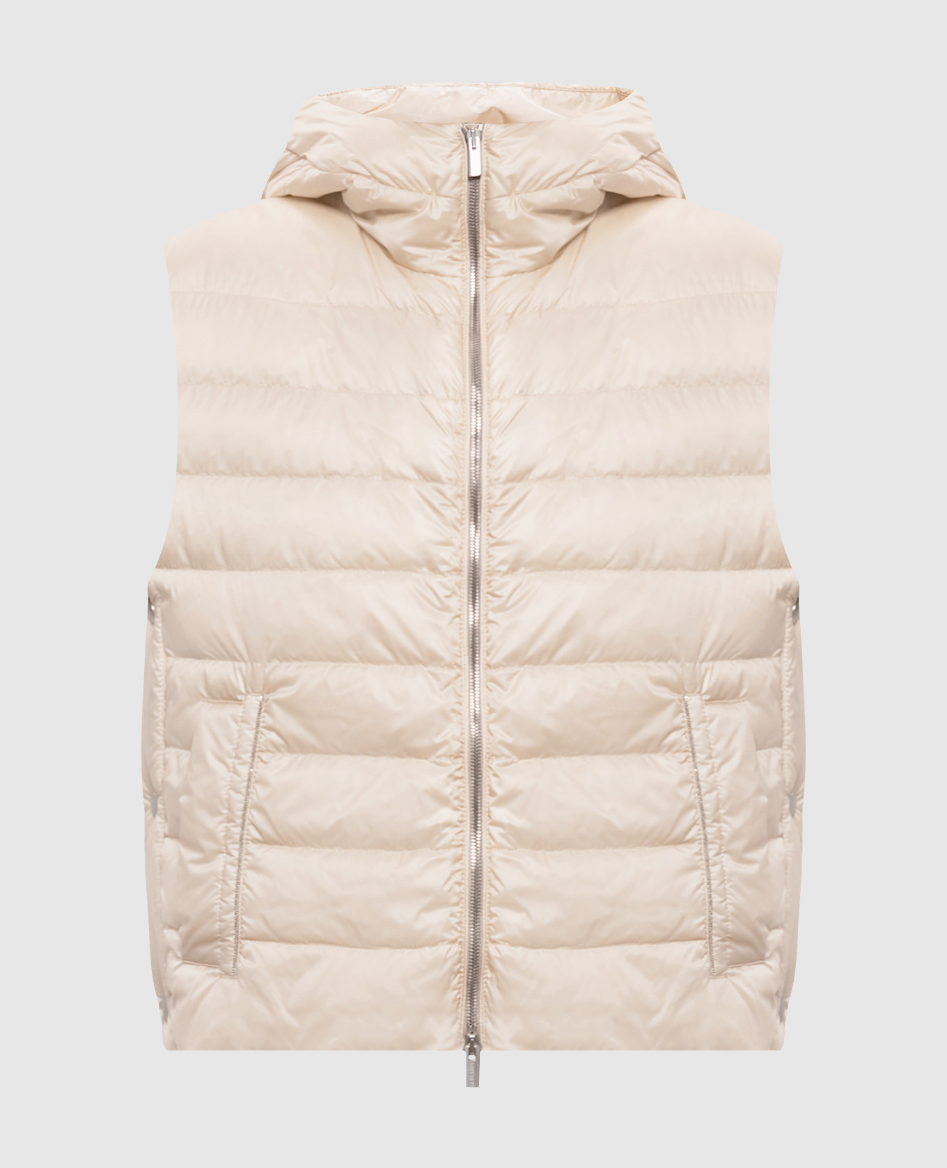 Beige down vest with monil chain