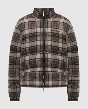 Off-White Gray checked down jacket with logo OMED065F25FAB001