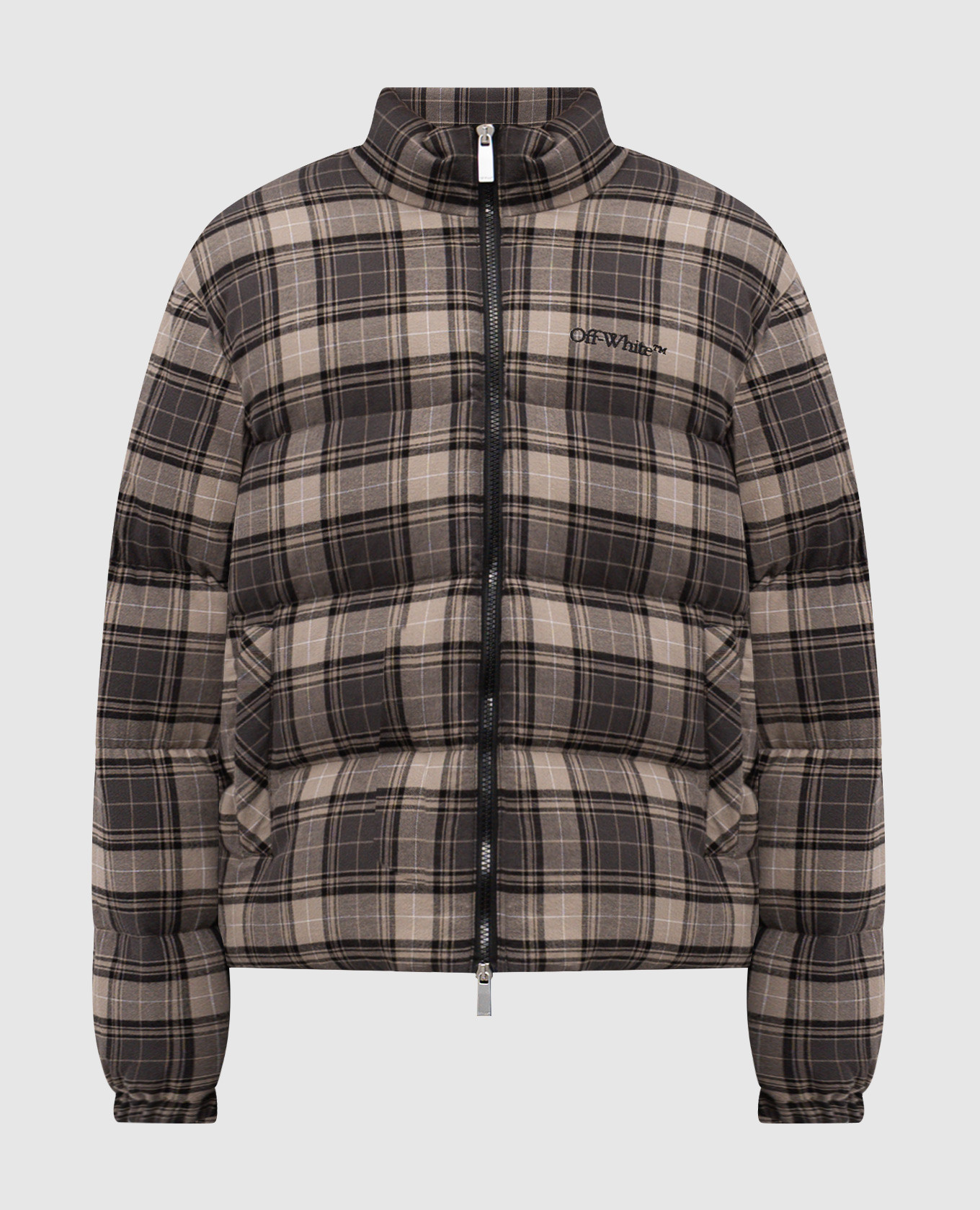 Gray checked down jacket with logo