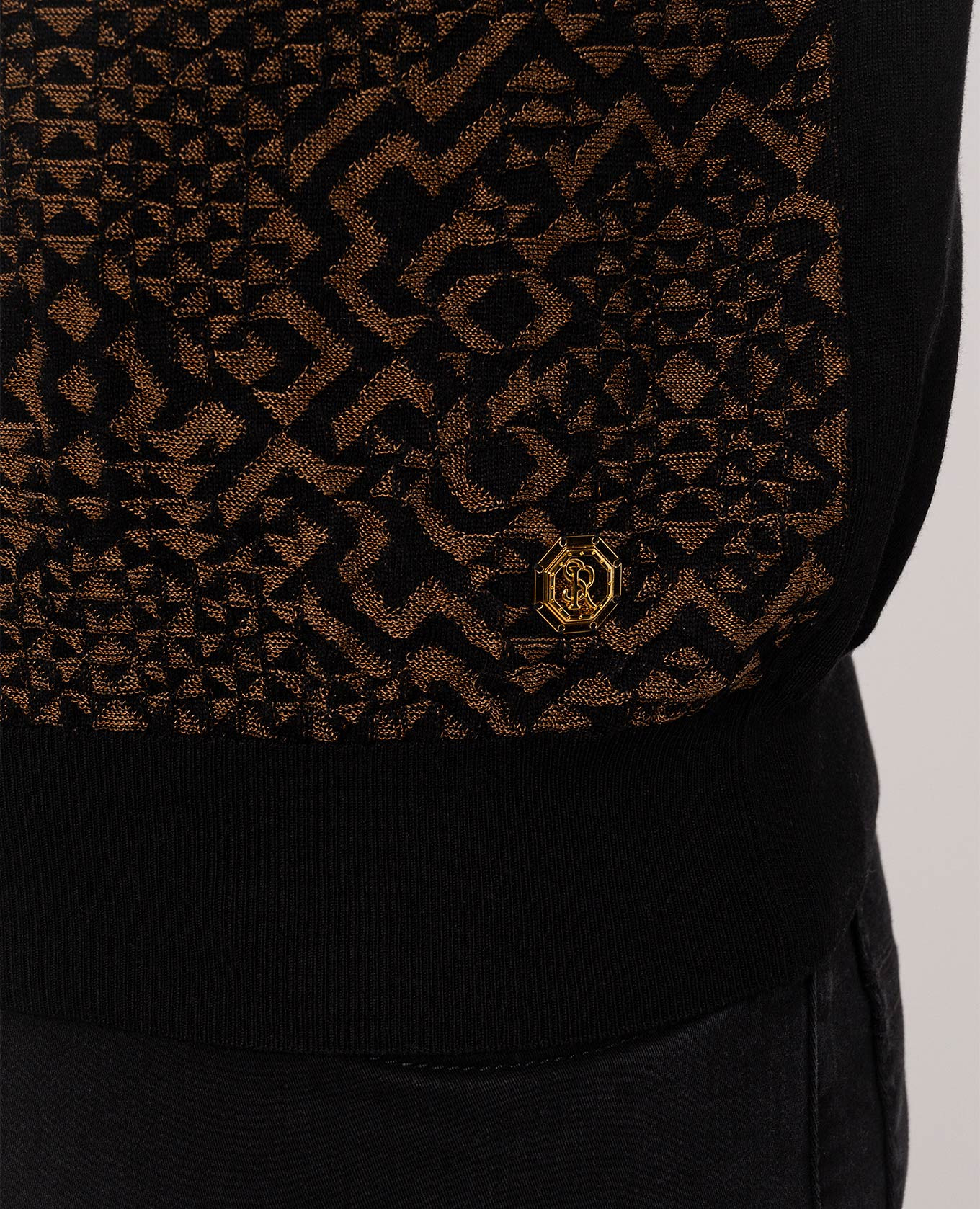 Black polo shirt with patterned silk Stefano Ricci 5